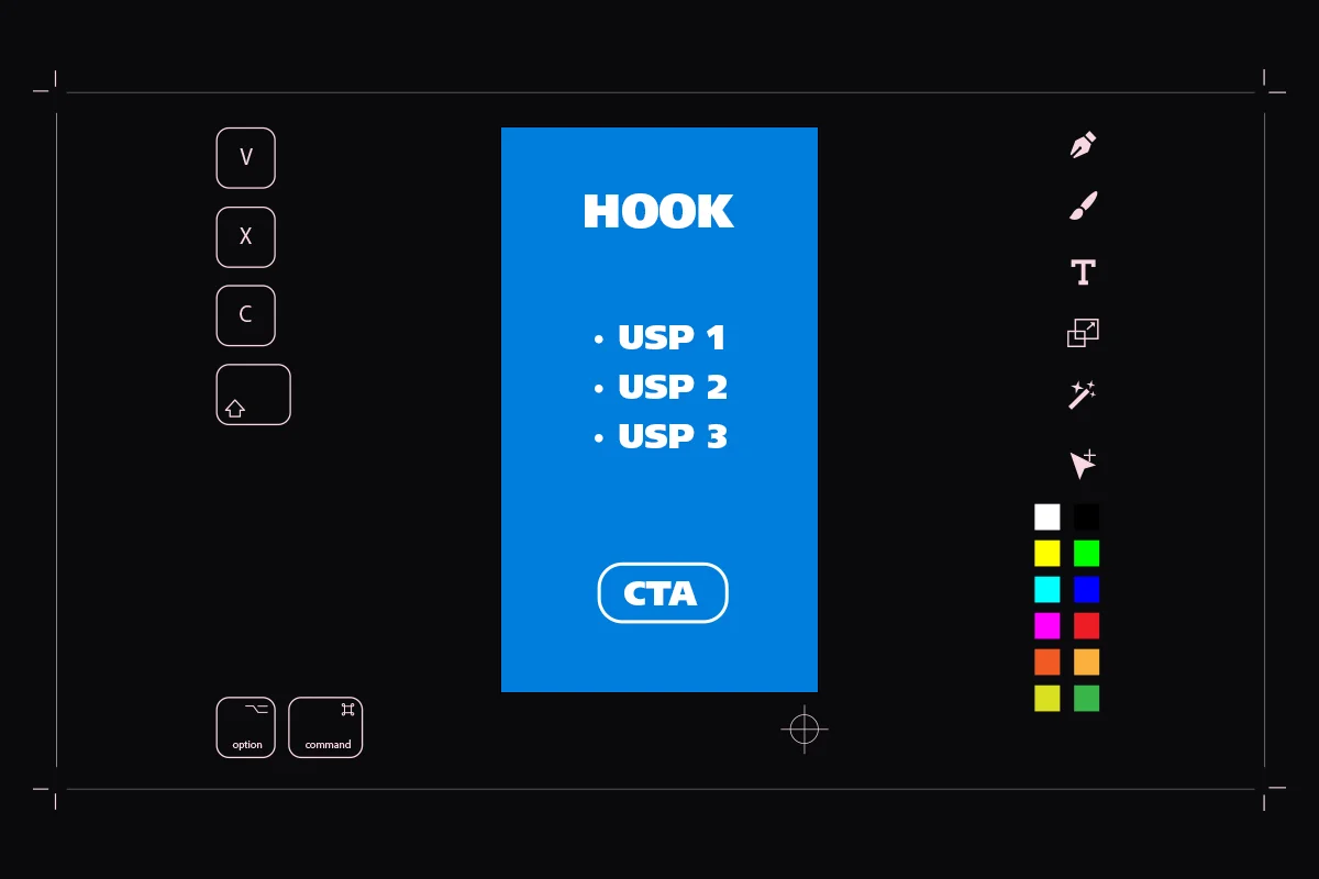 A monochrome screen featuring the word "hook" in bold text